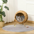 Load image into Gallery viewer, Doba Cozy Elevated Cat Bed: brown handcrafted woven cat condo with soft cushion and cat inside.