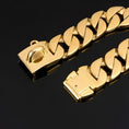 Load image into Gallery viewer, Luxe Cuban-link stainless steel dog collar in gold with secure clasp.