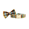 Load image into Gallery viewer, Autumn Blue Plaid Custom No Pull Dog Harness Collar Leash Bow Tie Set With Waste Bag Holder by DDPaws