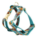 Load image into Gallery viewer, Autumn Blue Plaid Custom No Pull Dog Harness Collar Leash Bow Tie Set With Waste Bag Holder by DDPaws