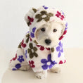 Load image into Gallery viewer, Small Dog Flannel Cape Towel by SOCKPET in white floral print with purple, pink and brown flowers