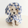 Load image into Gallery viewer, Small Dog Flannel Cape Towel by SOCKPET in blue and white checkered hooded design