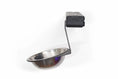 Bild in Galerie-Betrachter laden, Wall-mounted cat feeding shelf by Catastrophic Creations with black metal frame and stainless steel bowl