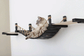 Charger l'image dans la visionneuse de la galerie, Double Cat Hammock and Climbing Bridge Combo cat bridge in black wood with natural rope, cat lounging on it