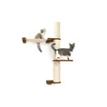Bild in Galerie-Betrachter laden, The Crow's Nest wall cat condo with hammock; beige rope-wrapped post and wooden platforms; two cats.