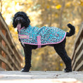 Load image into Gallery viewer, Jeffers Expression 600D waterproof ripstop dog coat in turquoise with pink leopard print, 240g