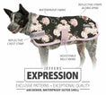 Load image into Gallery viewer, Jeffers Expression 600D waterproof dog coat with floral pattern; pink adjustable belly band and chest strap.