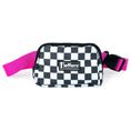 Load image into Gallery viewer, Jeffers Expression adjustable strap belt bag with black-and-white checkerboard pattern and pink nylon strap