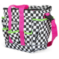 Load image into Gallery viewer, Jeffers Expression Deluxe horse grooming bag with adjustable pink strap, black-and-white checker pattern, neon accents