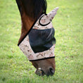Load image into Gallery viewer, Jeffers Expression Deluxe Mesh Horse Fly Mask with Ears, floral cream fabric and black mesh panel