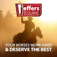 Load image into Gallery viewer, Jeffers Expression Equestrian nylon gear bag logo with sunset cowboy silhouette on a warm orange background.
