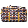 Load image into Gallery viewer, Jeffers Expressions nylon gear bag duffel in a purple geometric print with yellow straps.