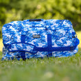 Load image into Gallery viewer, Jeffers Expression Equestrian Nylon Gear Bag, blue-and-white toile pattern duffel with blue straps