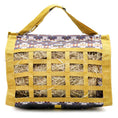 Carica l'immagine nel visualizzatore della galleria, Jeffers Expression Extend-Feed Hay Bag for Horses & Livestock, yellow with lattice webbing and patterned top.