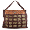 Load image into Gallery viewer, Jeffers Expression Extend-Feed Hay Bag, brown floral top with hay-filled grid sides and sturdy straps