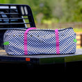 Load image into Gallery viewer, Jeffers Expression Full Hay Bale Tote Bag, black-and-white checkerboard fabric with pink handles