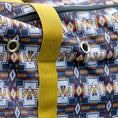 Load image into Gallery viewer, Jeffers Expression Full Hay Bale Tote Bag with bright yellow strap and tribal print fabric