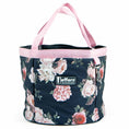 Load image into Gallery viewer, Jeffers Expressions horse grooming tote in navy floral print with pink handles