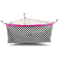 Cargar la imagen en la vista de la galería, Jeffers Expression Horse Trailer Corner Feeder in black-and-white checker pattern with pink trim and neon green sides.