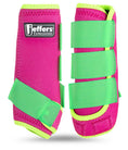 Load image into Gallery viewer, Jeffers Expressions neon pink protective horse boots with lime green straps