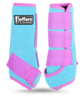 Load image into Gallery viewer, Jeffers Expressions neon horse protective boots; turquoise with pink straps, pair.