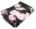 Load image into Gallery viewer, Jeffers Expression oversized fleece throw blanket with pink rose floral pattern on black background, folded