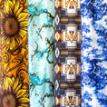 Load image into Gallery viewer, Jeffers Expression Oversized Fleece Throw Blanket; sunflower, teal marble, Southwestern cross, blue tie-dye panels.