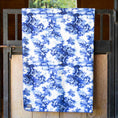 Load image into Gallery viewer, Jeffers Expression oversized fleece throw blanket in blue-and-white toile pattern.