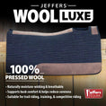 Bild in Galerie-Betrachter laden, Jeffers WoolLuxe 100% wool saddle pad for horses; navy wool with tan leather trim and Jeffers Equine logo.
