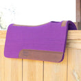 Bild in Galerie-Betrachter laden, Jeffers WoolLuxe saddle pad in purple wool with brown leather patches.