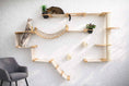 Carica l'immagine nel visualizzatore della galleria, The Juggernaut wall-mounted cat condo in light wood with a rope bridge and two cats