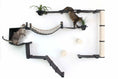 Carica l'immagine nel visualizzatore della galleria, The Juggernaut wall-mounted indoor cat condo with black platforms and rope bridge, two cats exploring.