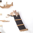 Carica l'immagine nel visualizzatore della galleria, The Lift Cat Hammock Bed by Catastrophic Creations; natural wood and black fabric ramp, cat lounging.
