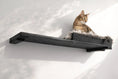 Gallery viewerに画像を読み込む, Cat Nest Bed on a dark wooden cat shelf with fluffy faux-fur lining; cat lounging.