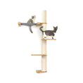 Bild in Galerie-Betrachter laden, The Crow's Nest wall cat scratcher with hammock, natural wood and sisal rope; two kittens nearby