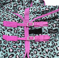 Bild in Galerie-Betrachter laden, Jeffers Expression Softmesh Combo Neck Horse Fly Sheet, teal leopard print with pink straps and silver buckles