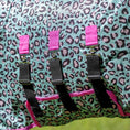Bild in Galerie-Betrachter laden, Jeffers Expression Softmesh Combo Neck Horse Fly Sheet, aqua leopard print with pink webbing and black buckles