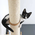 Carica l'immagine nel visualizzatore della galleria, Horizontal Scratching Post for Cats, a sisal rope cat scratcher with a black and white kitten clinging to it