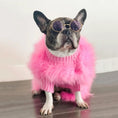Load image into Gallery viewer, Haute Couture Feathered Luxury Pet Sweater; pink fluffy knit dog sweater with round gold sunglasses