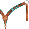 Gallery viewerに画像を読み込む, Rafter T Painted Cactus Breast Collar by Jeffers, turquoise and brown leather horse tack