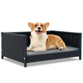 Bild in Galerie-Betrachter laden, Rattan Dog Bed With Waterproof Cushion For Small Medium Dogs Gray by DirectDeals