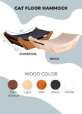 Load image into Gallery viewer, Floor Cat Hammock, by Enjoy The Wood B2B; two wooden-frame hammocks in dark walnut and oak with charcoal/beige fabric