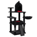 Load image into Gallery viewer, Cat Tree by DirectDeals; 50-Inch Gothic black plush with castle house and red cushions, multi-level.
