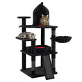 Load image into Gallery viewer, 50-Inch Gothic cat tree with castle house, black plush, DirectDeals, two cats.
