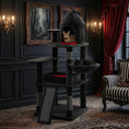 Load image into Gallery viewer, 50-Inch Gothic Multi-Level Cat Tree with Castle House in black plush, two cats resting.