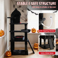 Load image into Gallery viewer, 50-Inch Gothic Multi-Level Cat Tree with Castle House by DirectDeals, black plush with extra-wide base