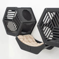 Load image into Gallery viewer, Cat Curve Wall Bed Black by Enjoy The Wood B2B; two black modular cat beds with slatted sides and beige cushion