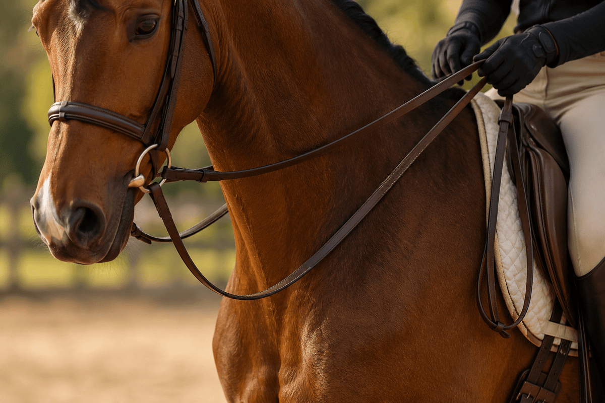 Henri de Rivel Pro Mono Crown Raised Figure Eight Bridle with Rubber Reins - from JPC Equestrian