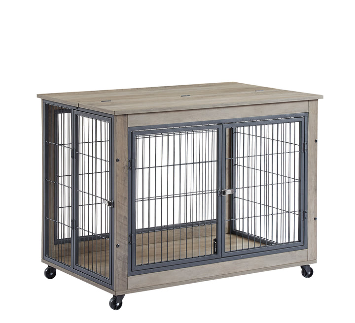 Rolling Wooden Dog Crate Table with Lift Top – Grey – photo 7