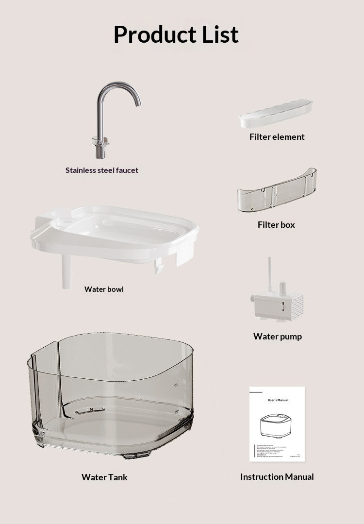 Component diagram showing spout tray filter pump and tank